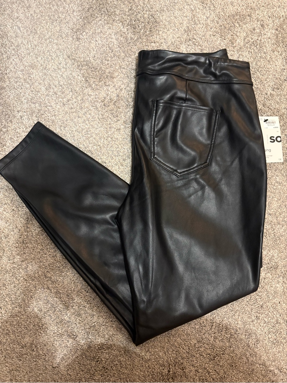 NWT So Women's High Rise Black Faux Leather Leggings